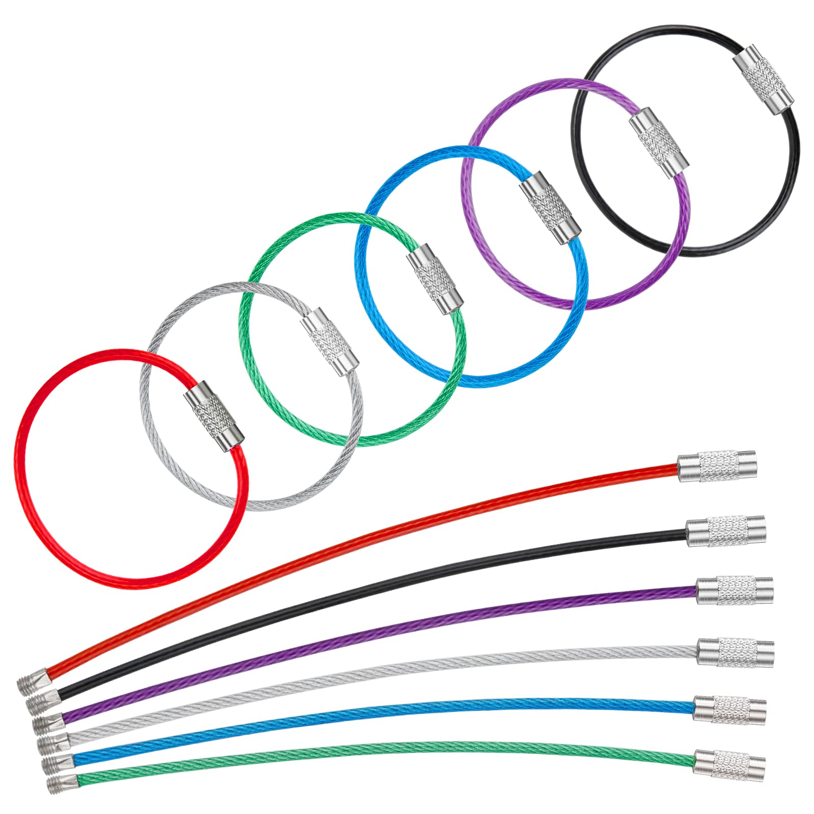 Uniclife 4 Inch Wire Keychain Cable In 6 Assorted Colors Large Stainless Steel Key Ring Loop Holder For Outdoor Hiking Heavy Dut