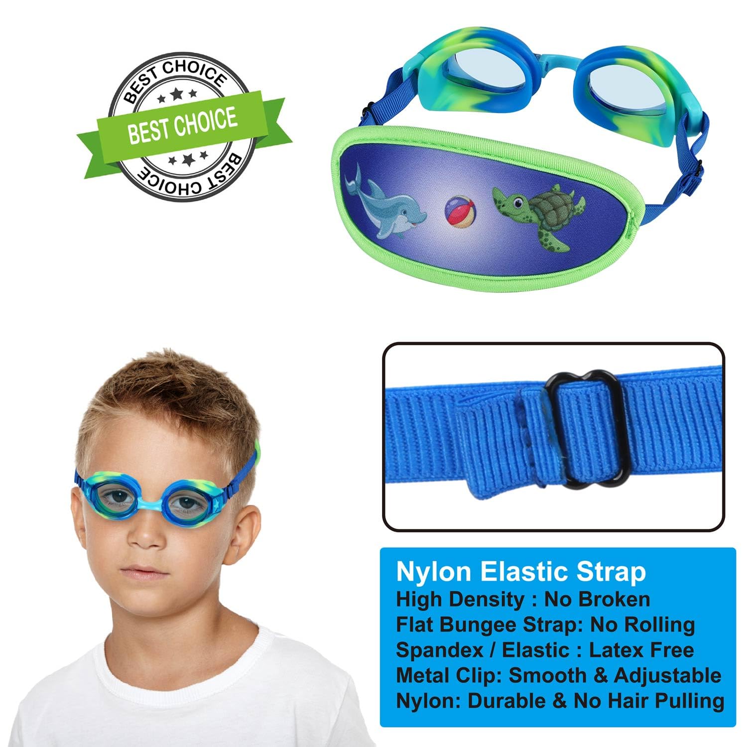 Ruigao Kids Swim Goggles Age 2-6, Toddler Goggles No Hair Pull,Child Goggles Padded Headband (2Pk - Rainbow/Turtle)