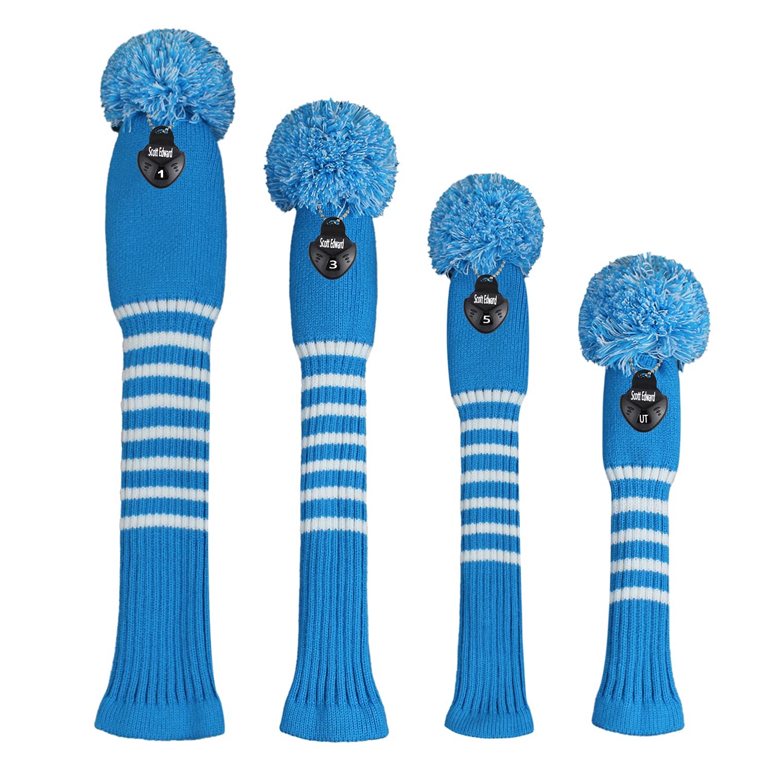 Scott Edward Knit Wood Golf Covers 4 Pieces Handmade Knitted Item Fit Over Well Driver Wood(460Cc) Fairway Wood*2 And Hybrid(Ut)