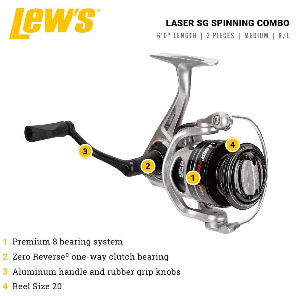 Lew'S Laser Lsg Speed Spin Spinning Reel And Fishing Rod Combo, Im6 Graphite Blank Fishing Rod, Right Or Left-Hand Retrieve, Spl