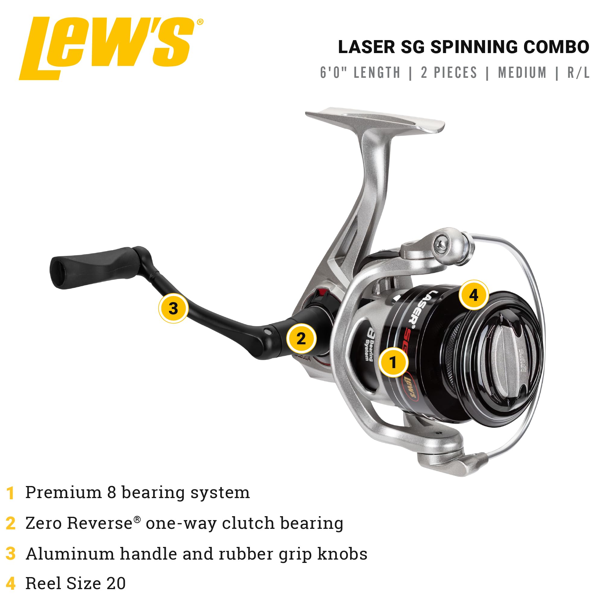 Lew'S Laser Lsg Speed Spin Spinning Reel And Fishing Rod Combo, Im6 Graphite Blank Fishing Rod, Right Or Left-Hand Retrieve, Spl