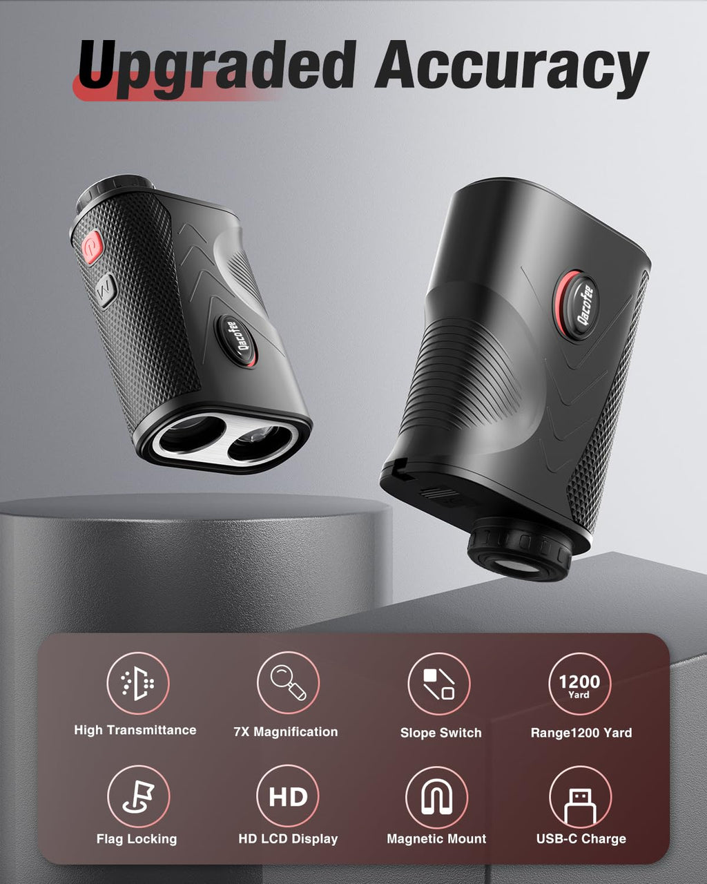 Range Finder Golf Rangefinder With Slope - 1200 Yards Laser Range Finder With Flag Lock, Vibration, 7X Magnification, Rechargeab