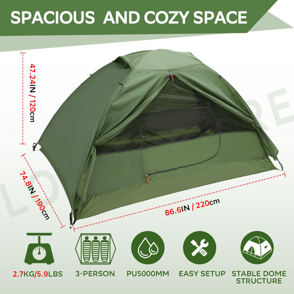 Clostnature Crux Lightweight Tent For Backpacking - 3 Person Ultralight Backpacking Tent, Waterproof Easy Setup Camping Tent, Hi