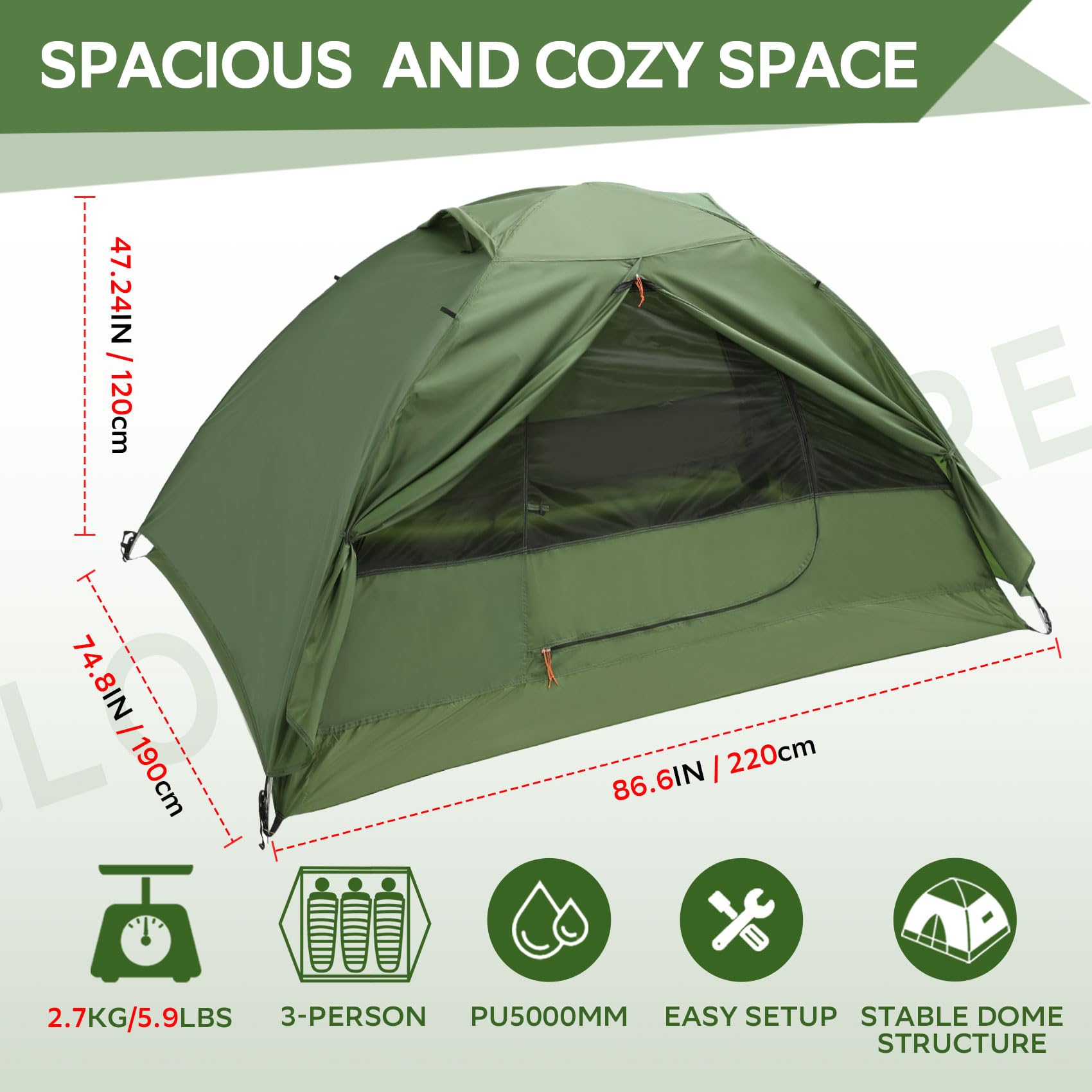 Clostnature Crux Lightweight Tent For Backpacking - 3 Person Ultralight Backpacking Tent, Waterproof Easy Setup Camping Tent, Hi