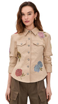 Cinq  Sept Womens Heatset Roses Scrunched Canyon Jacket, Khaki Multi, XL