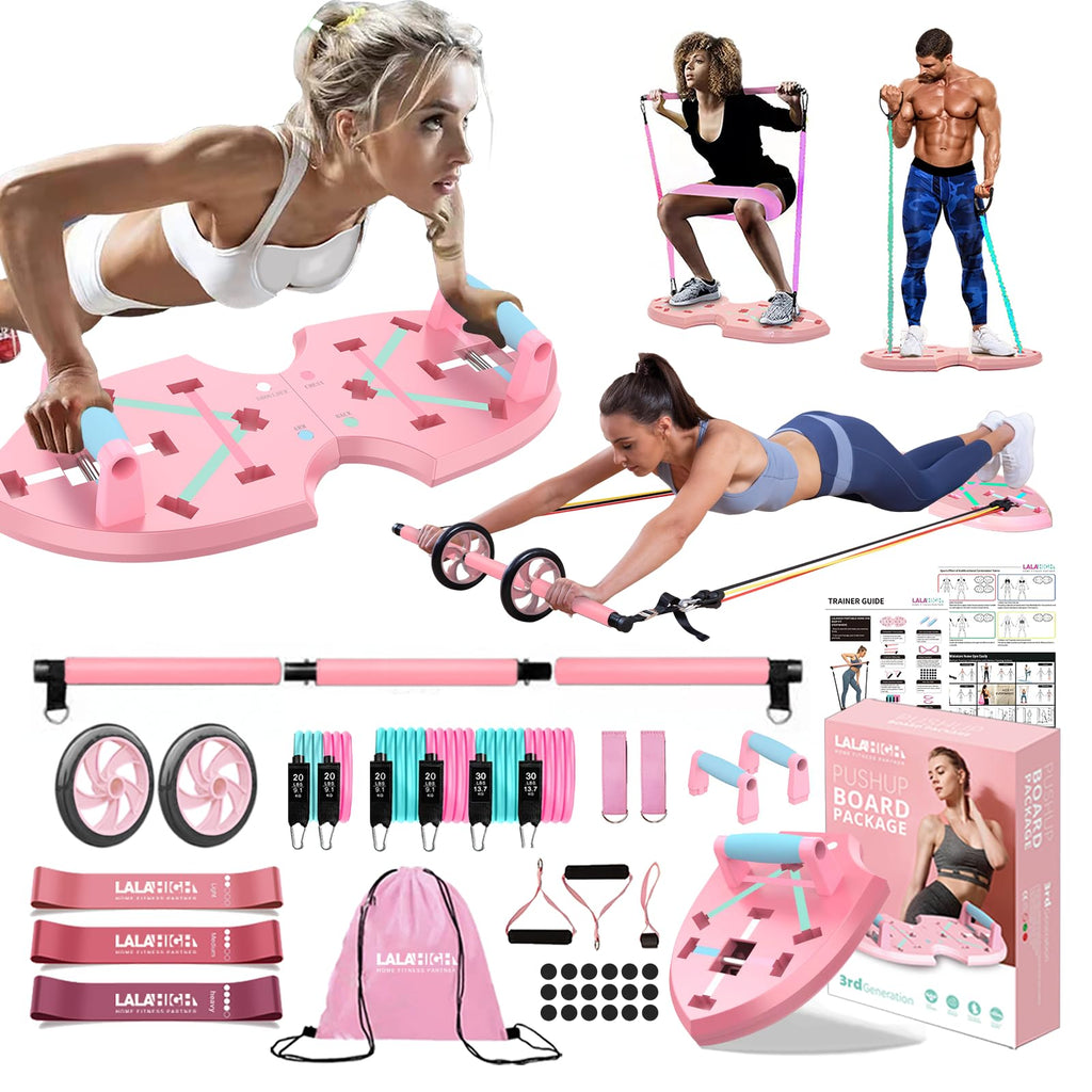 Lalahigh Home Workout Equipment For Women, Multifunction Push Up Board, Portable Home Gym System With Resistance Bands,Ab Roller