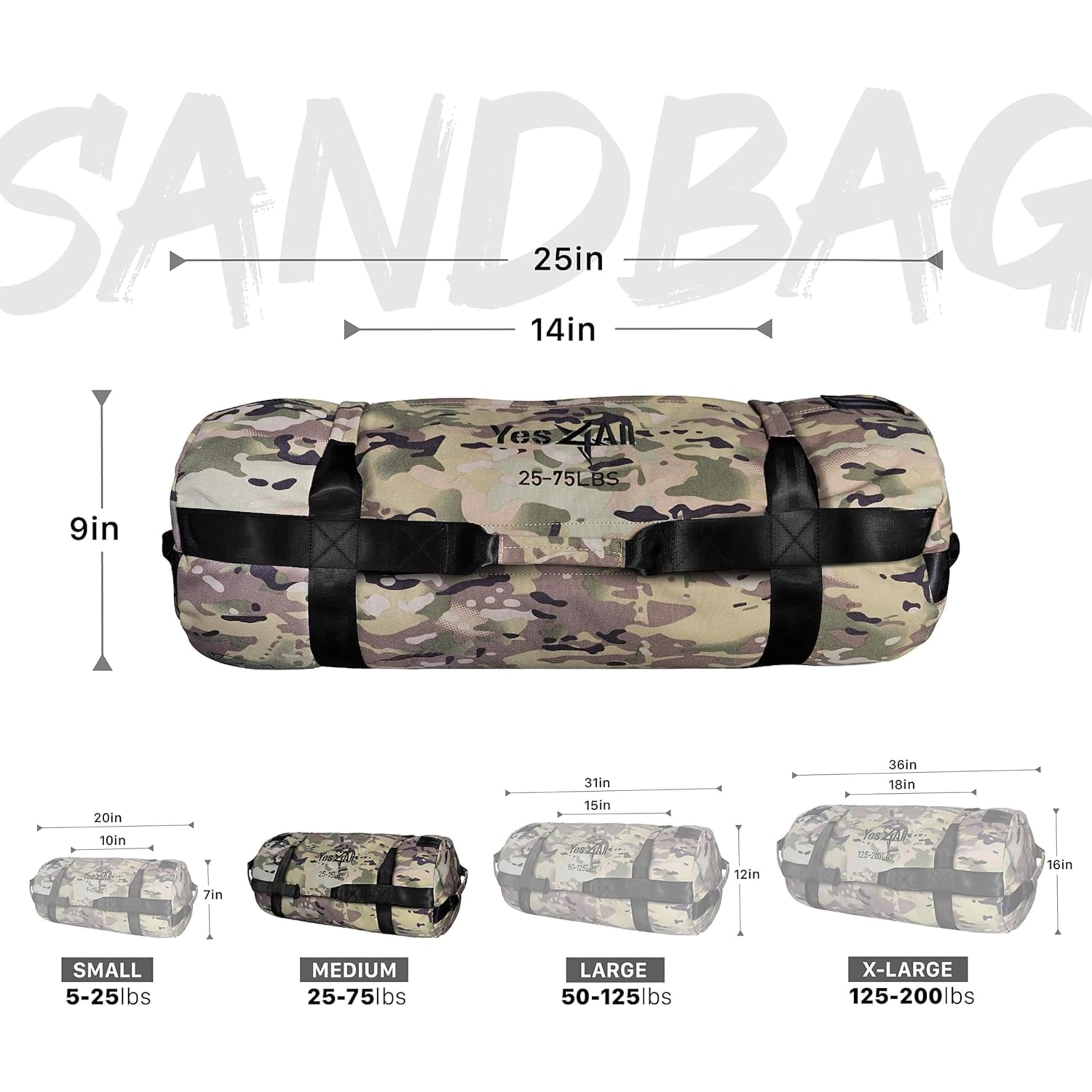 Yes4All Workout Sandbags, Heavy Duty Sandbags For Fitness, Conditioning, Mma & Combat Sports - Camouflage - M