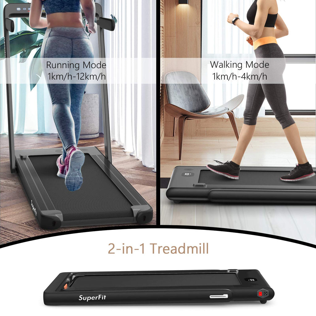 Goplus 2 In 1 Folding Treadmill With Dual Display, 2.25Hp Superfit Under Desk Electric Pad Treadmill, Installation-Free, Bluetoo