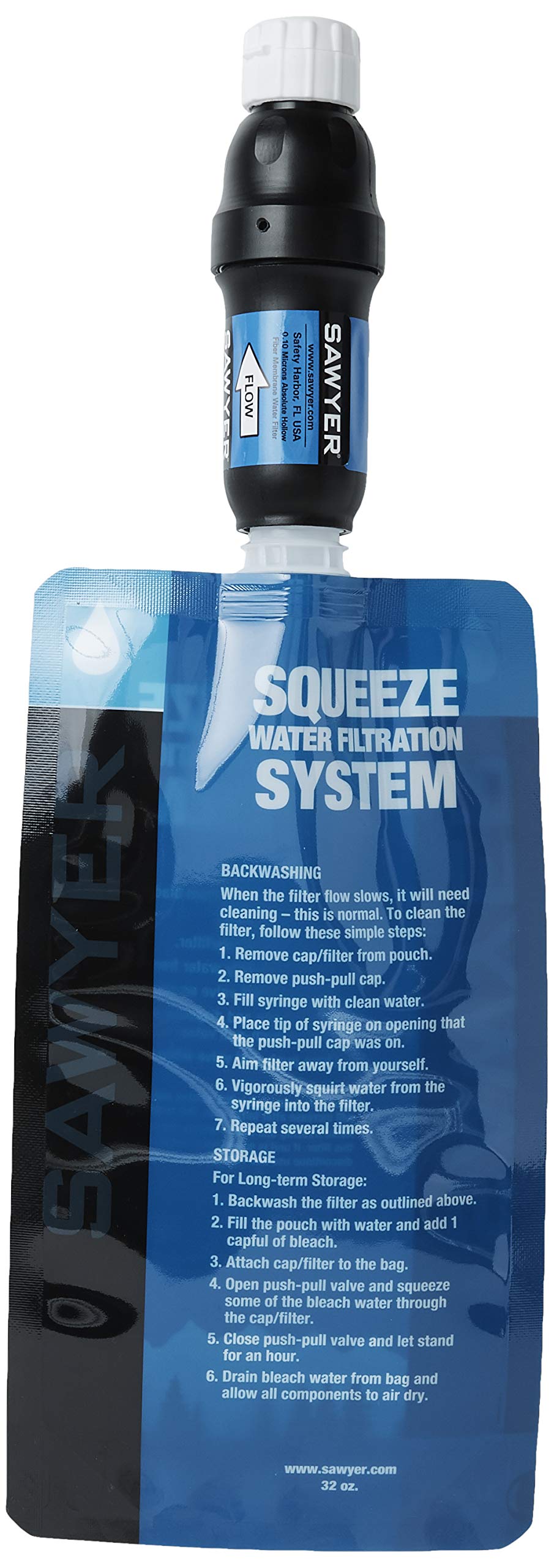 Sawyer Products Sp129 Squeeze Water Filtration System W Two 32-Oz Squeeze Pouches, Straw, And Hydration Pack Adapter