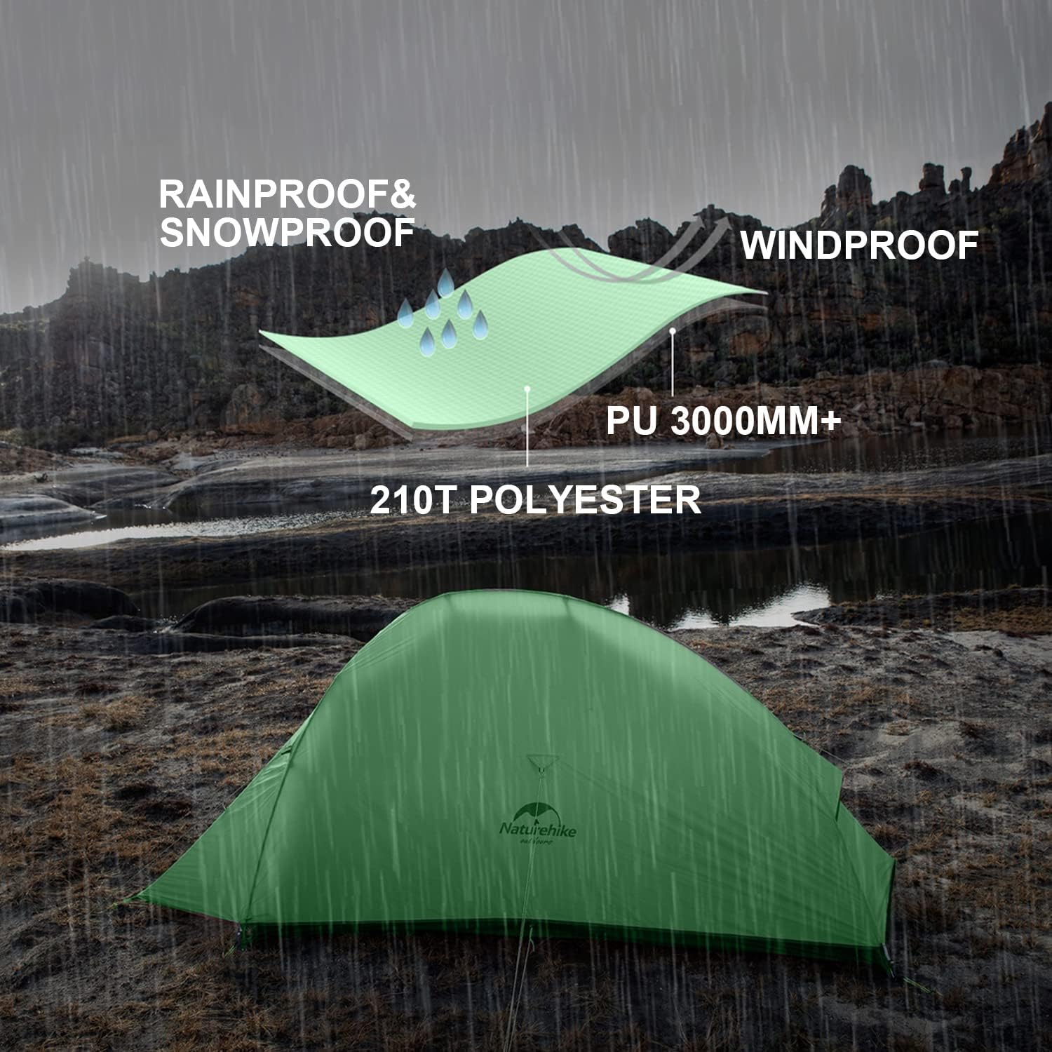 Naturehike Cloud Up Free Standing 2 Person Backpacking Tent Ultralight Nylon Double Layer Camping Tents For Two Person (210T Pol