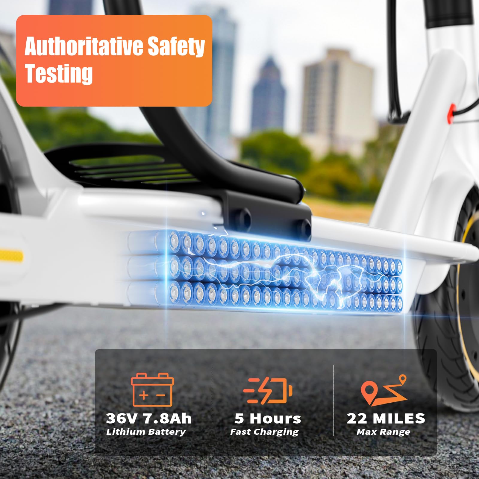 Qlaway Electric Scooter with Seat, 350W Motor, Top Speed 19Mph(31km/h), Max 22 Miles Ranges, 350W Motor, 8.5 Solid Tires, Alumin