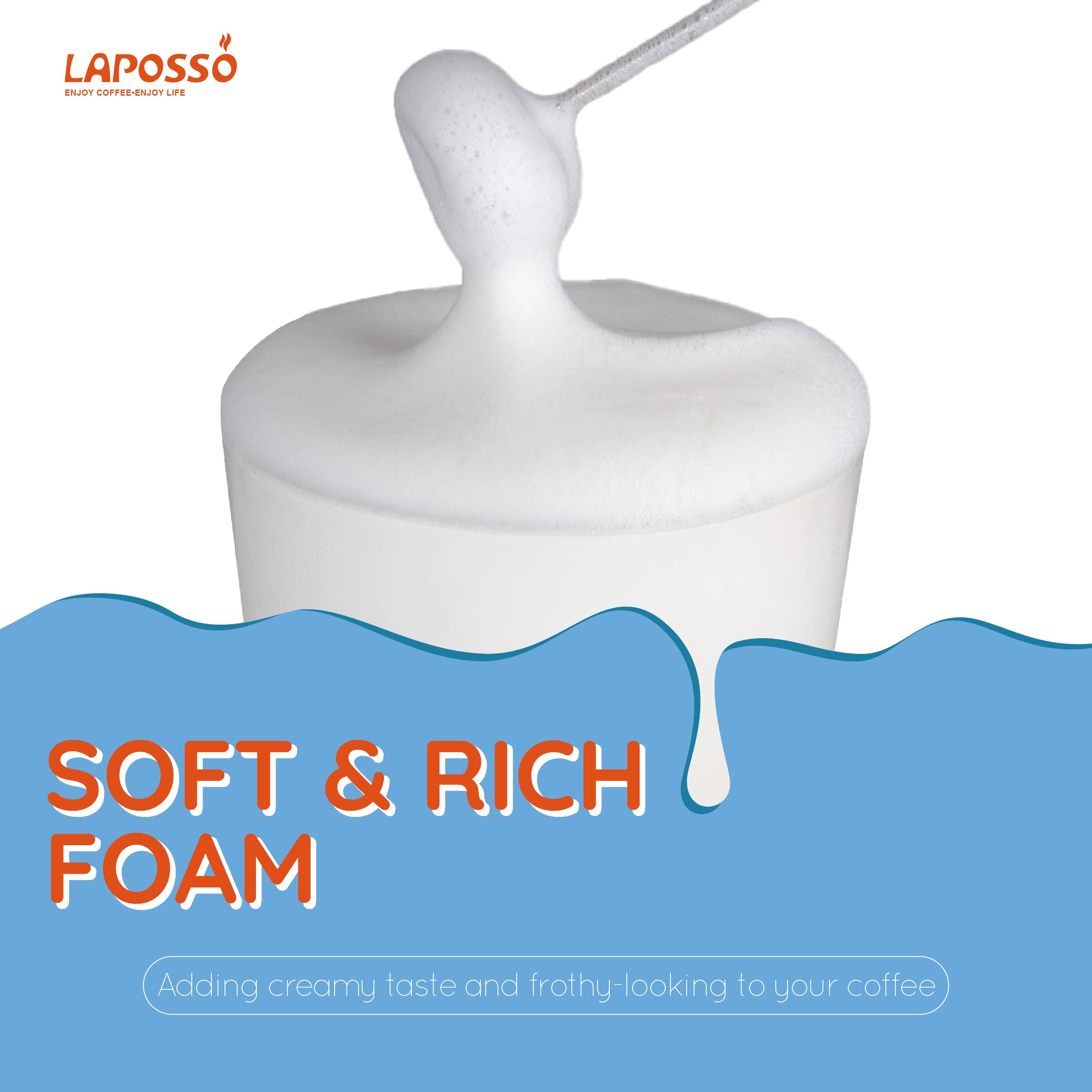 Laposso Milk Frother Rechargeable Handheld Electric Whisk Coffee Frother Mixer With 3 Stainless Whisks 3 Speed Adjustable Foam M
