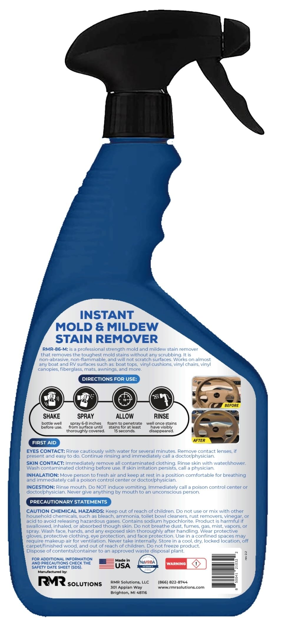 Rmr-86M Marine Stain Remover, Professional-Strength Mold Stain & Mildew Stain Eliminating Cleaning Spray For Boats & Marine Surf