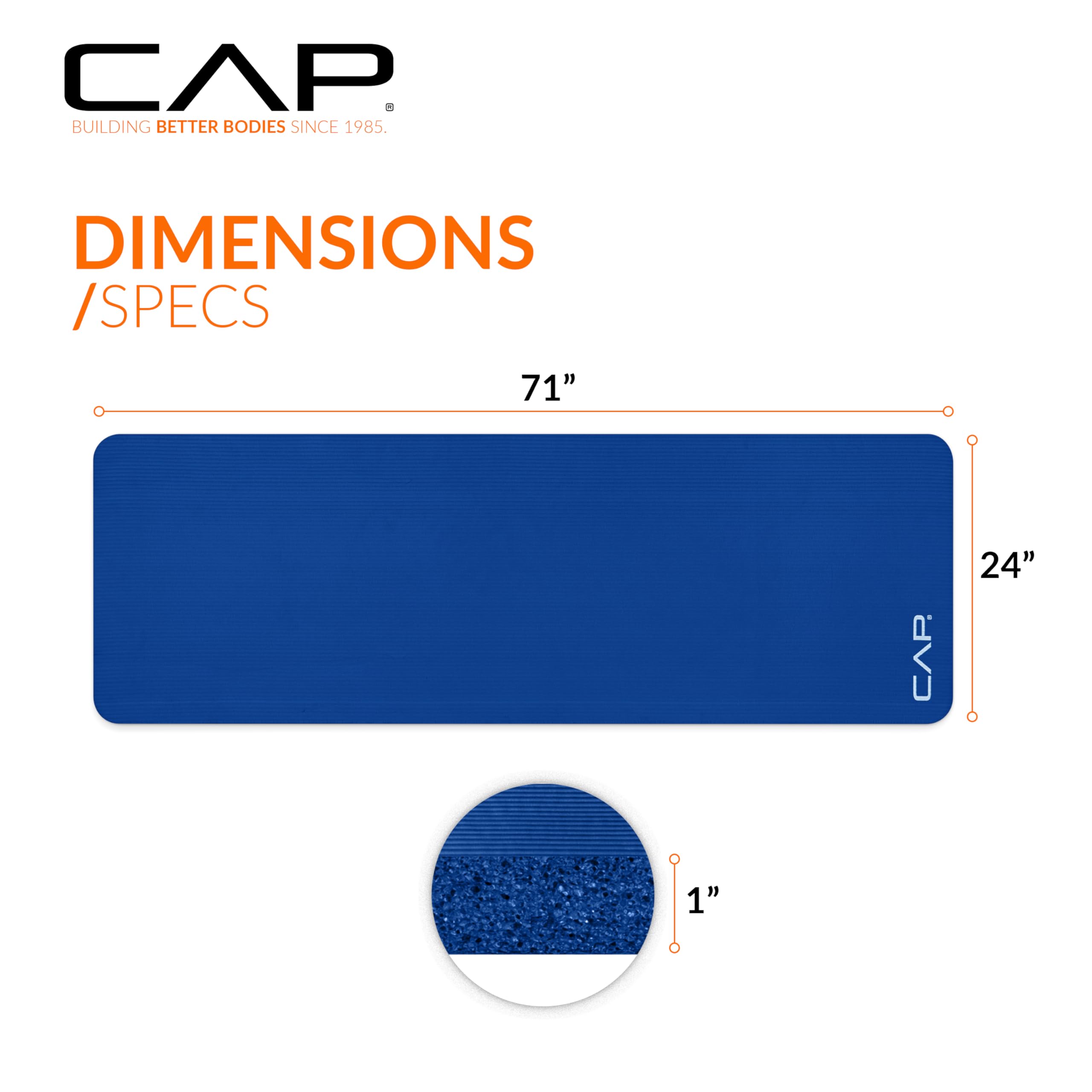 Cap High Density Exercise Mat With Strap, 74''X24''X1 - Blue