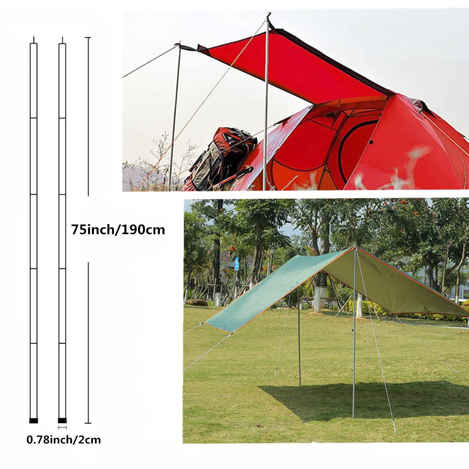 Adjustable Tarp Pole Canopy Pole Set Of 2, Portable Tent Poles Rodsfor Camping Tarps,Tent,Awnings, Shelters, Hiking