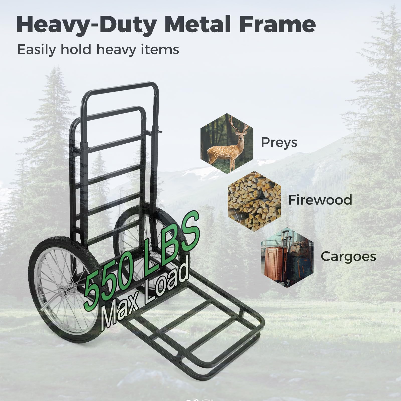 Gymax Deer Cart, 550 Lbs Folding Game Carts With Double-Layer, 20 Big Wheels, All-Terrain Heavy-Duty Deer Cart Game Hauler For H