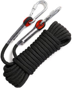 Ginee Outdoor 10Mm Static Rock Climbing Rope 100Ft Black Safety Ropes Fishing Rope Arborist Tree Climbing Rescue Grappling Escap
