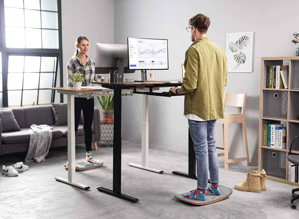 Fezibo Standing Desk Mat With Anti Fatigue Bar, Wooden Wobble Balance Board With Ergonomic Design Comfort Floor Mat (Medium, Alt
