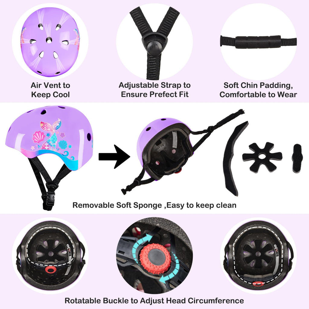 Toddler Bike Helmet Kids Helmet Knee Pads and Elbow Pads Set Adjustable Protective Gear Set with DIY Stickers for Girls Age 3-5-