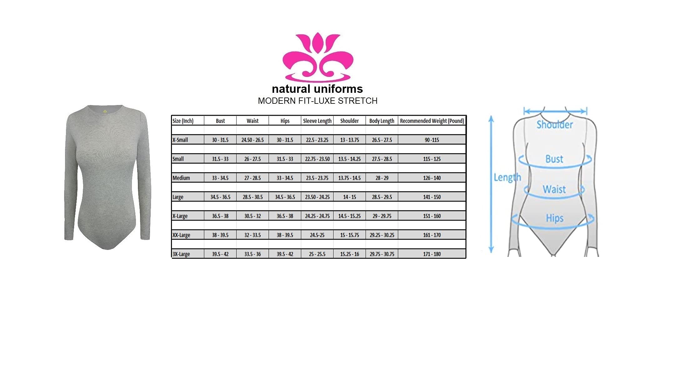 Natural Uniforms Long Sleeve Body Suit (Teal, Xx-Large)
