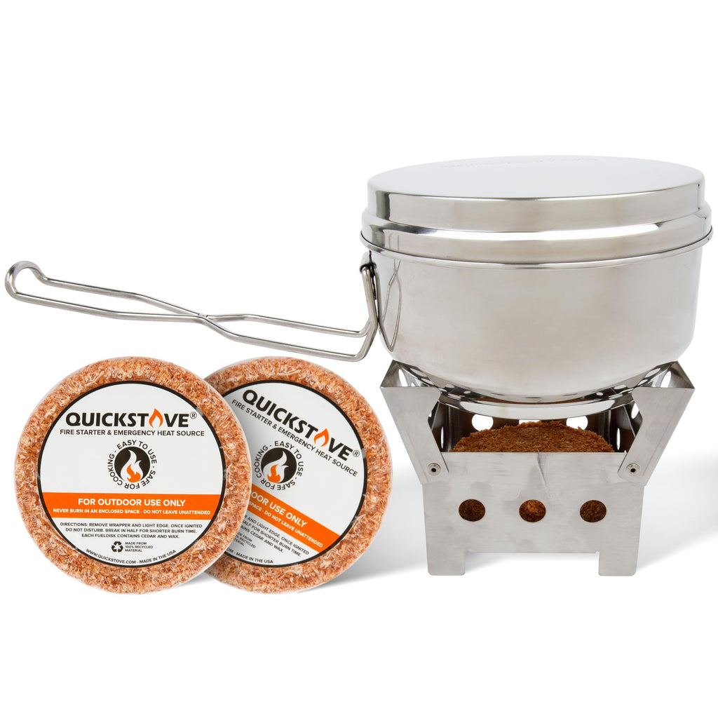 Quickstove Portable Stove Kit With Camping Pot & 2 Fire Starters, Lightweight Stainless Steel Wood Burning Stove For Emergency P