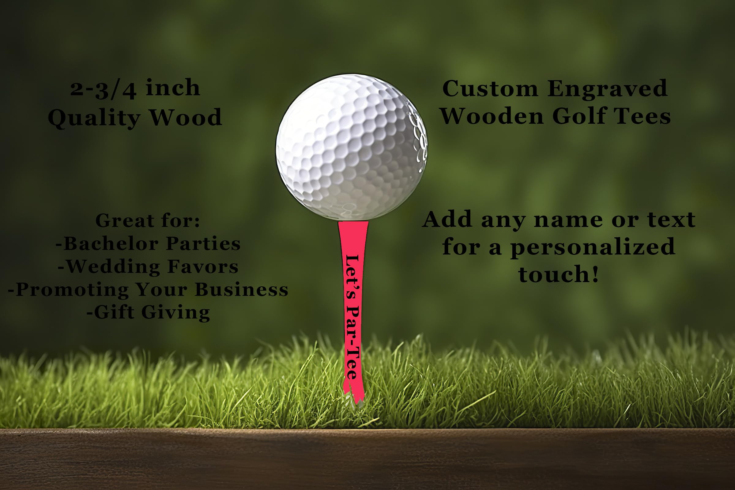 100 Count Personalized 2 3/4'' Pink Wooden Golf Tees Upload Your Own Text