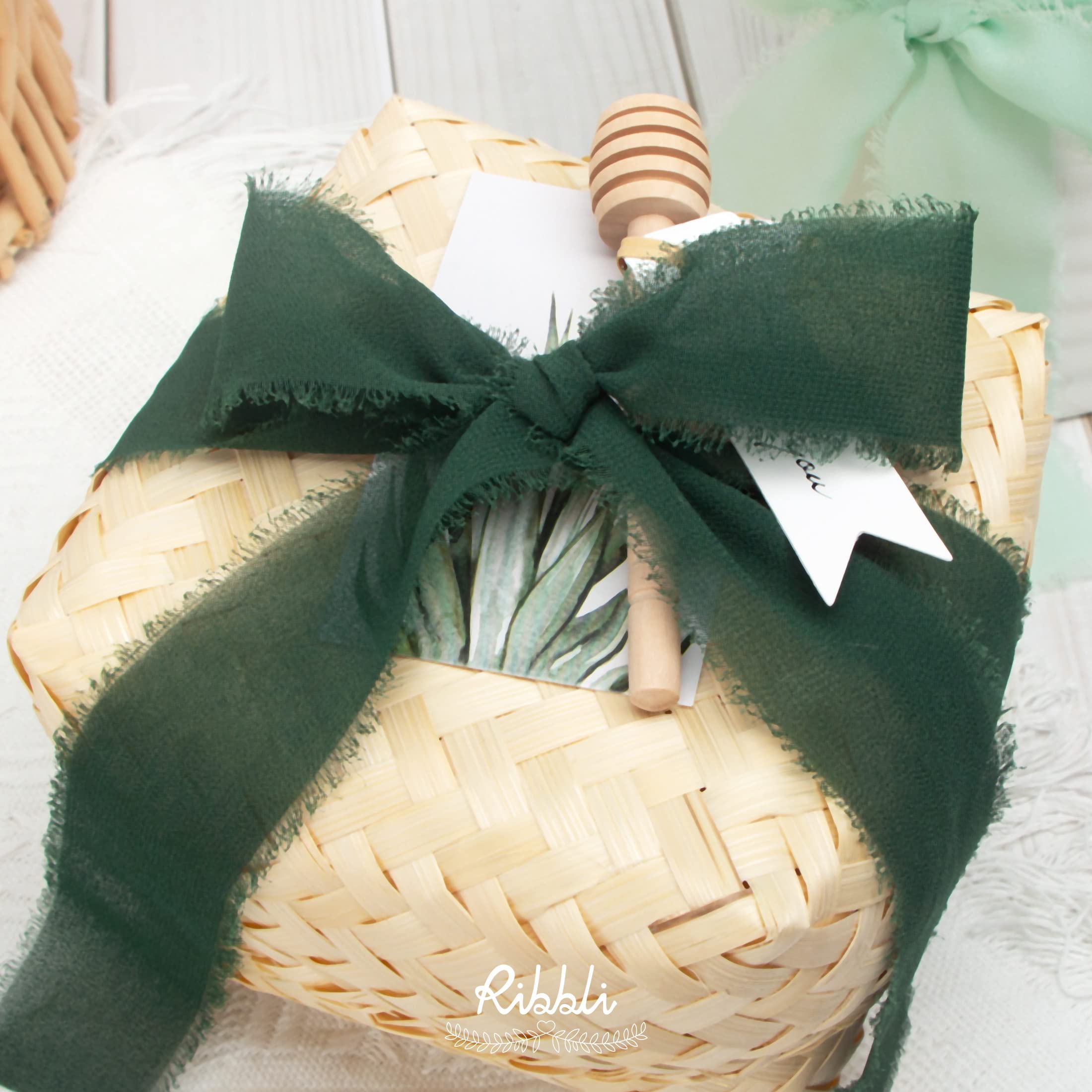 Ribbli Forest Green Chiffon Ribbon 1-12 Inch X 20 Yard Handmade Fringe Chiffon Silk Ribbon,Black Ribbon For Wedding Invitations,