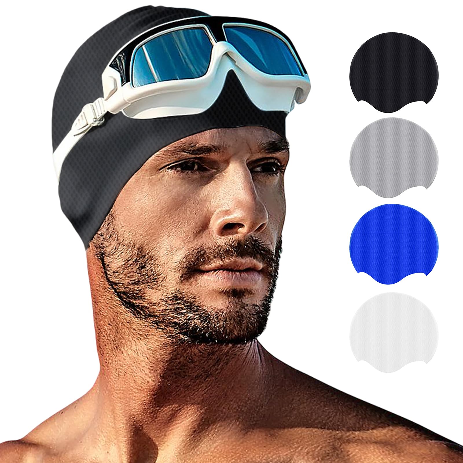 Tripsky Silicone Swim Cap For Long Hair, Swimming Cap For Women Men Teenagers, Stereoscopic Pattern Bathing Cap Ideal For Curly 