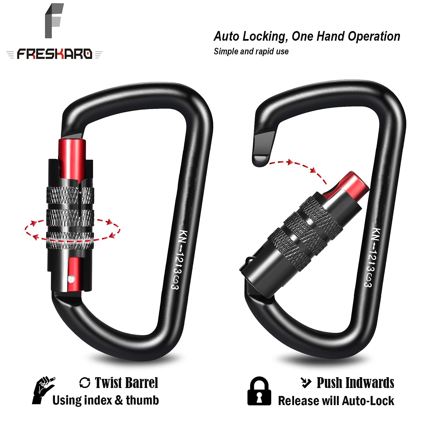 3Inch Locking Carabiner Clips-Twist Auto Lock Caribeener, Heavy Duty Keychain Key Carabeaner Hooks, 7075 Aerial Aluminum Ultra L
