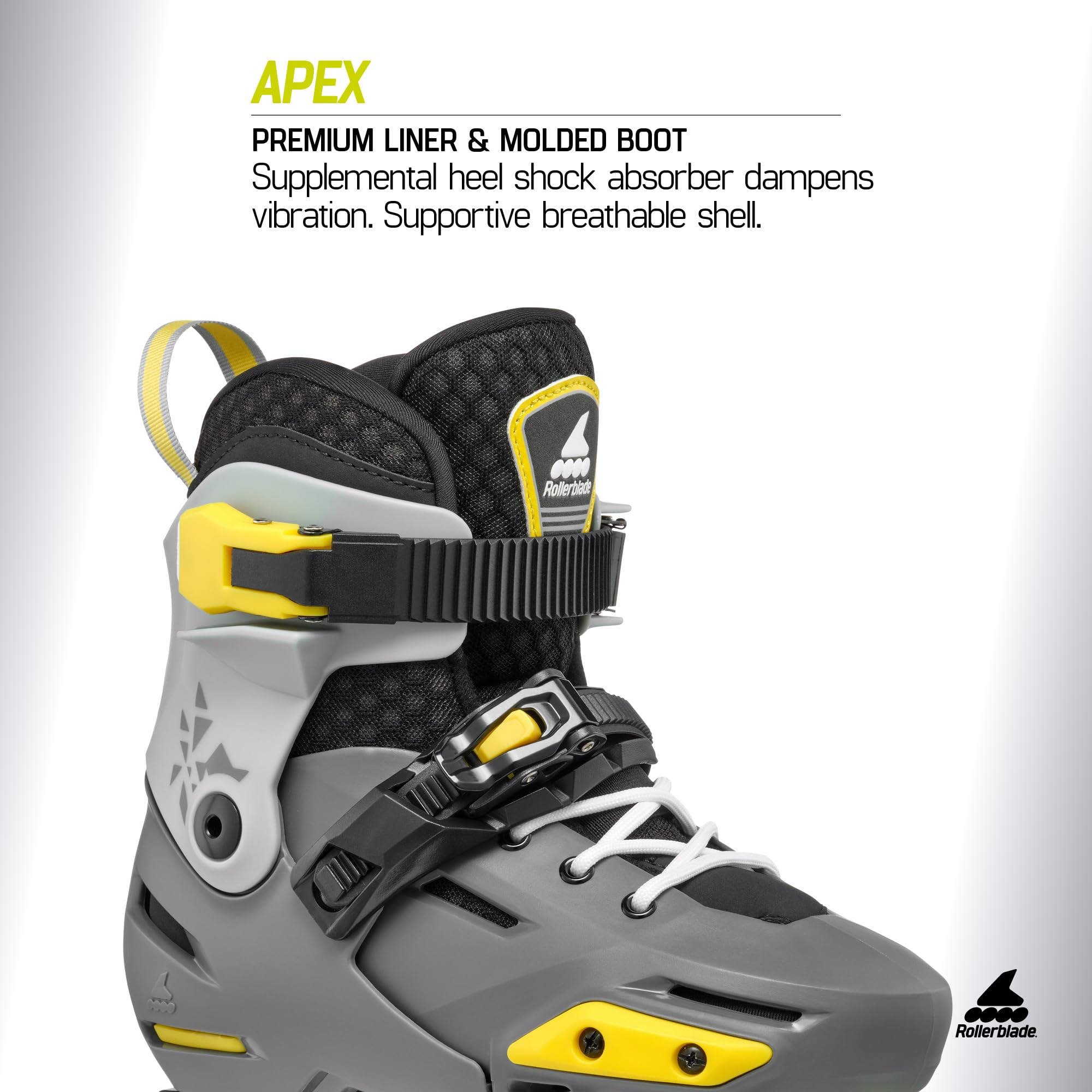 Rollerblade Apex Junior Adjustable Fitness Inline Skate, Charcoal & Yellow