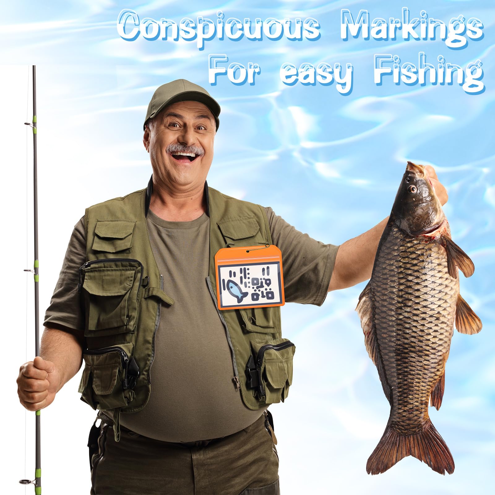 Geyee 6 Pack Fishing Hunting License Holder Waterproof Fluorescent Orange Id Holder With 6 Bronze Safety Pins Heavy Duty For Lic