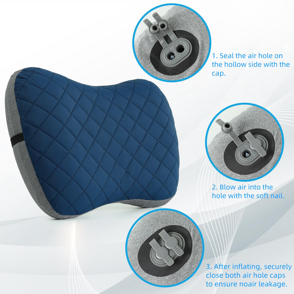 Camping Pillow With Removable Cover- Inflatable Pillow - Travel Pillows For Backpacking & Airplane, Lumbar Support Blow Up Pillo