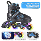 Kaqinu Adjustable Inline Skates, Outdoor Inline Skates With Full Illuminating Wheels For Women, Kids, Girls And Boys (Blue, L)