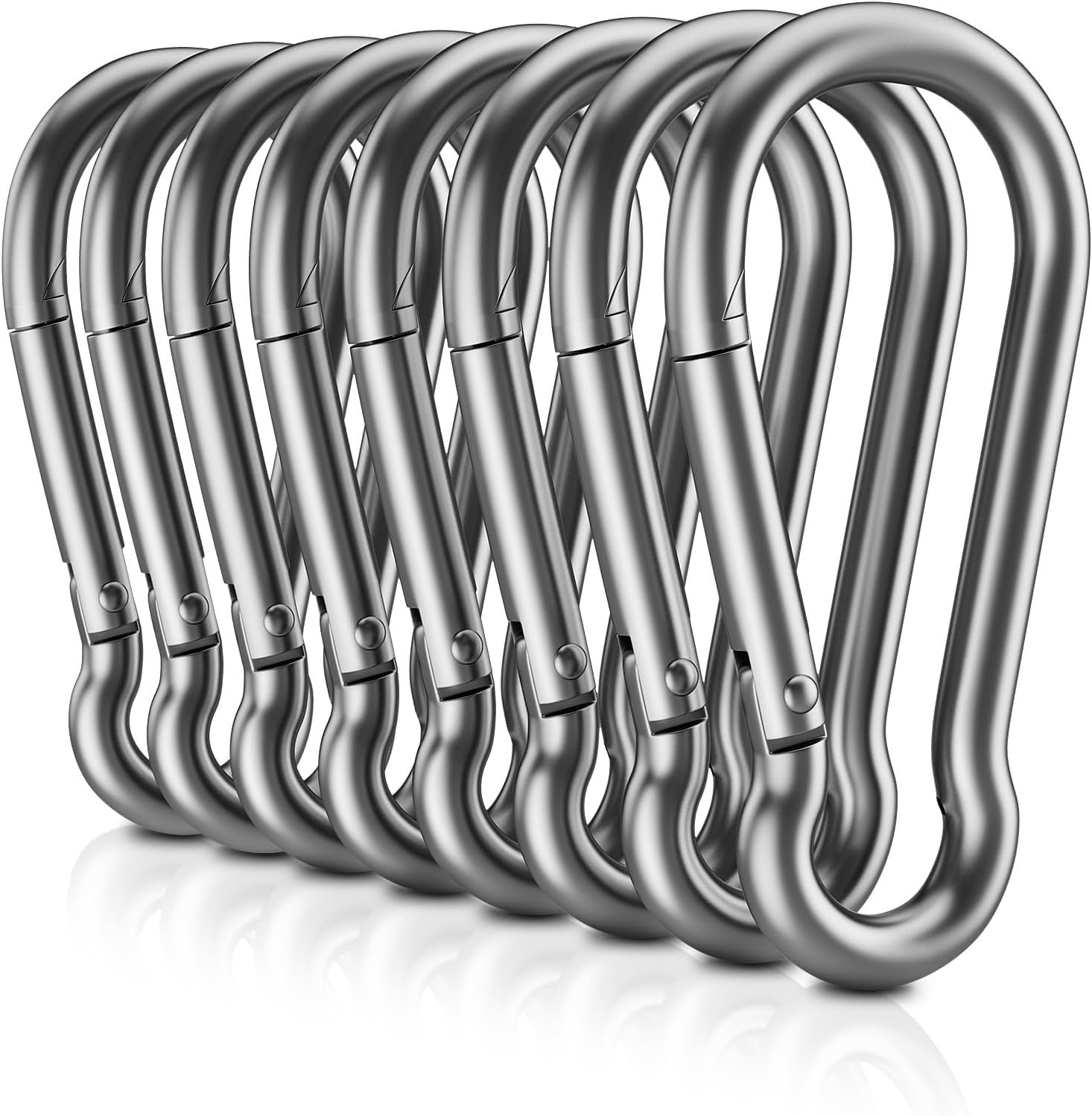 SUPOLOGY 304 Stainless Steel Carabiner Clip, 3 x 2.5 inches, D-Ring Spring Gate, Silver (20PCS 304 Stainless Steel Clips)