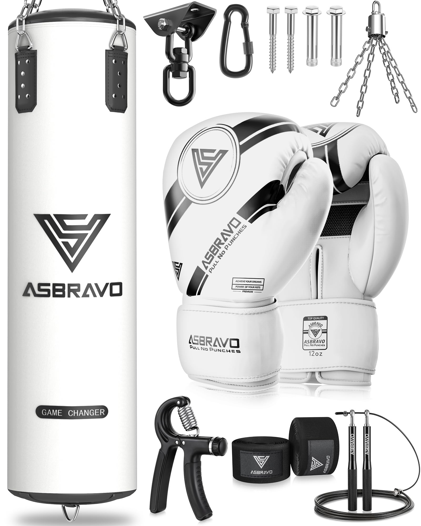 ASBRAVO Punching Bag for Adults, 4ft PU Heavy Boxing Bag Set 12OZ Gloves for MMA Muay Thai Kickboxing Training Home Gym, Martial