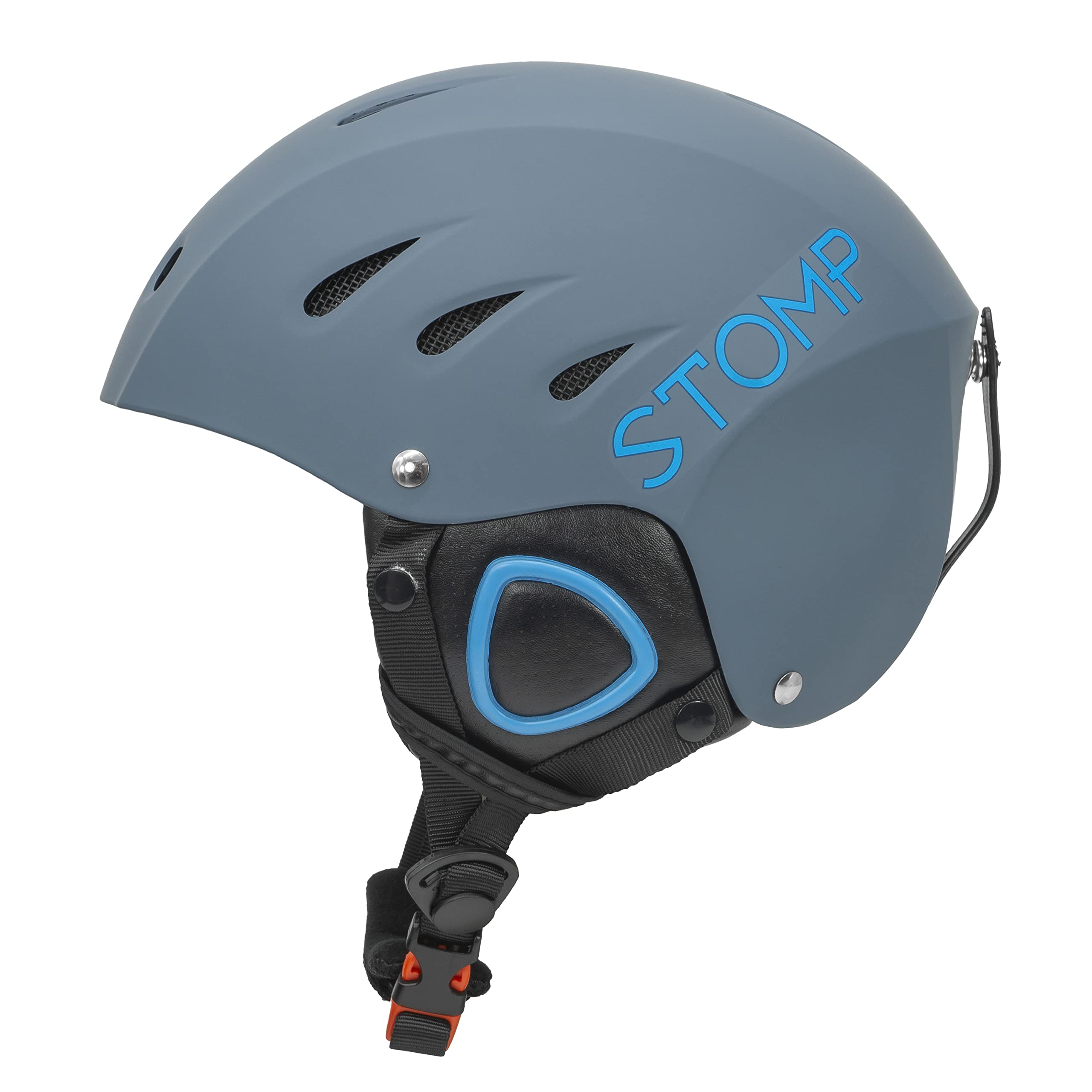 Stomp Ski & Snowboarding Snow Sports Helmet With Build-In Pocket In Ear Pads For Wireless Drop-In Headphone (Matte Blue, Large)