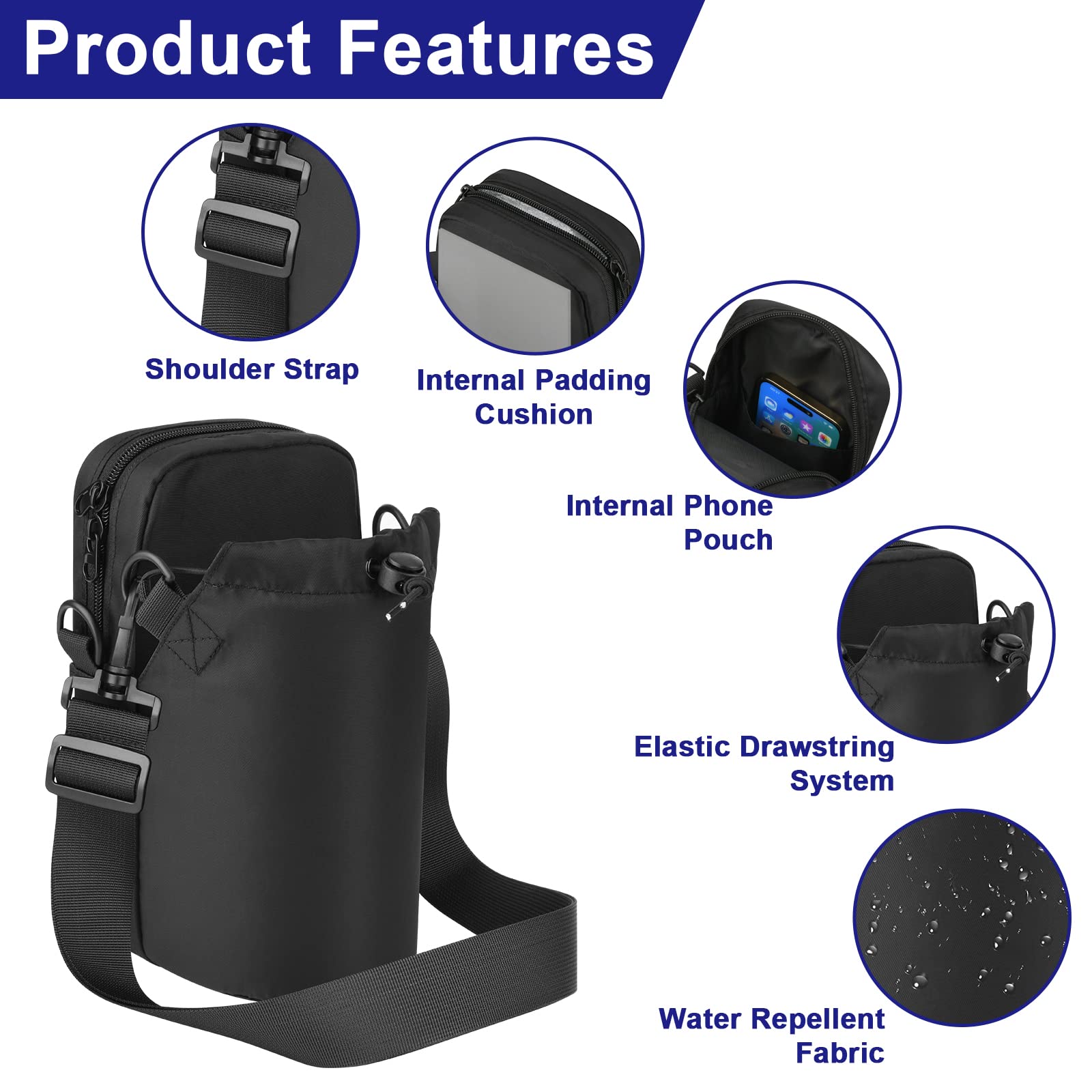 Cosmos Water Bottle Bag Crossbody Bottle Holder Carrier Case Bag Bottle Sling Bag Pouch With Adjustable Shoulder Strap & Pocket,