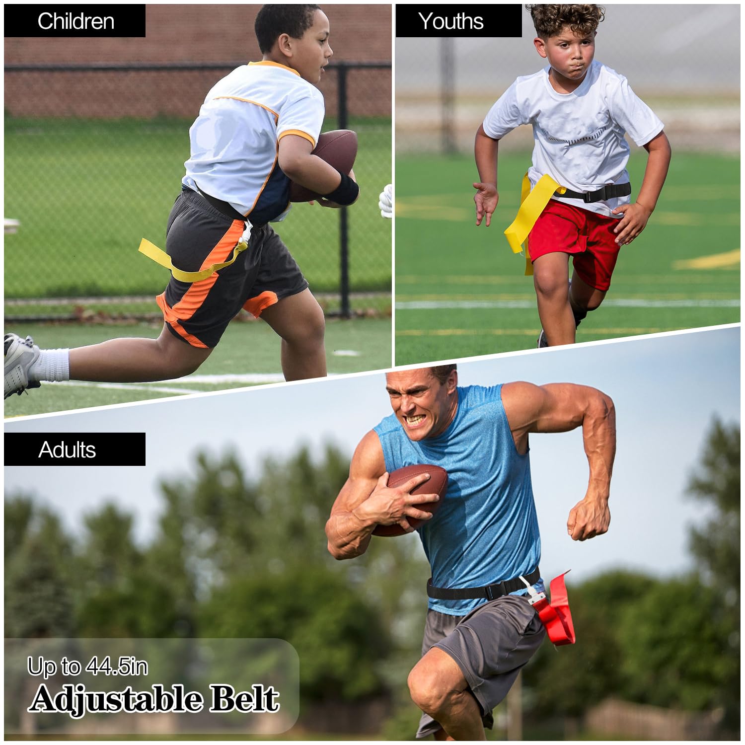 Dkovn Flag Football Belt, 1/2/4/10/14Pcs Adjustable Flag Football Belt With Belt And Flags, For Kids, Youths, Adults(14Pcs, Blue