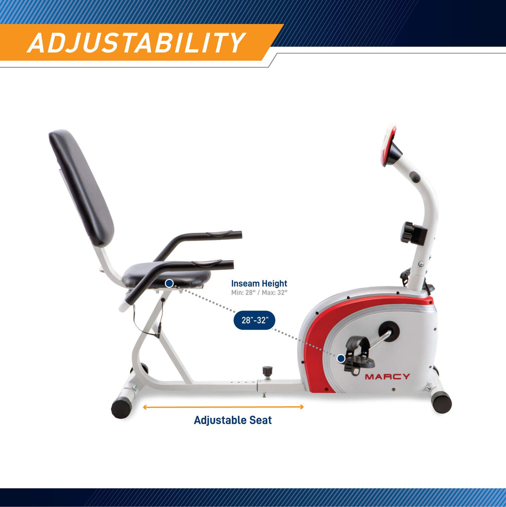 Marcy Recumbent Exercise Bike With Magnetic Resistance And Pulse Sensor Ns-908R White 30.50 X 11.50 X 21.50 Inches