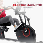 Sunny Health & Fitness Electromagnetic Recumbent Cross Trainer Exercise Elliptical Bike W/Arm Exercisers, Easy Access Seat & Exc