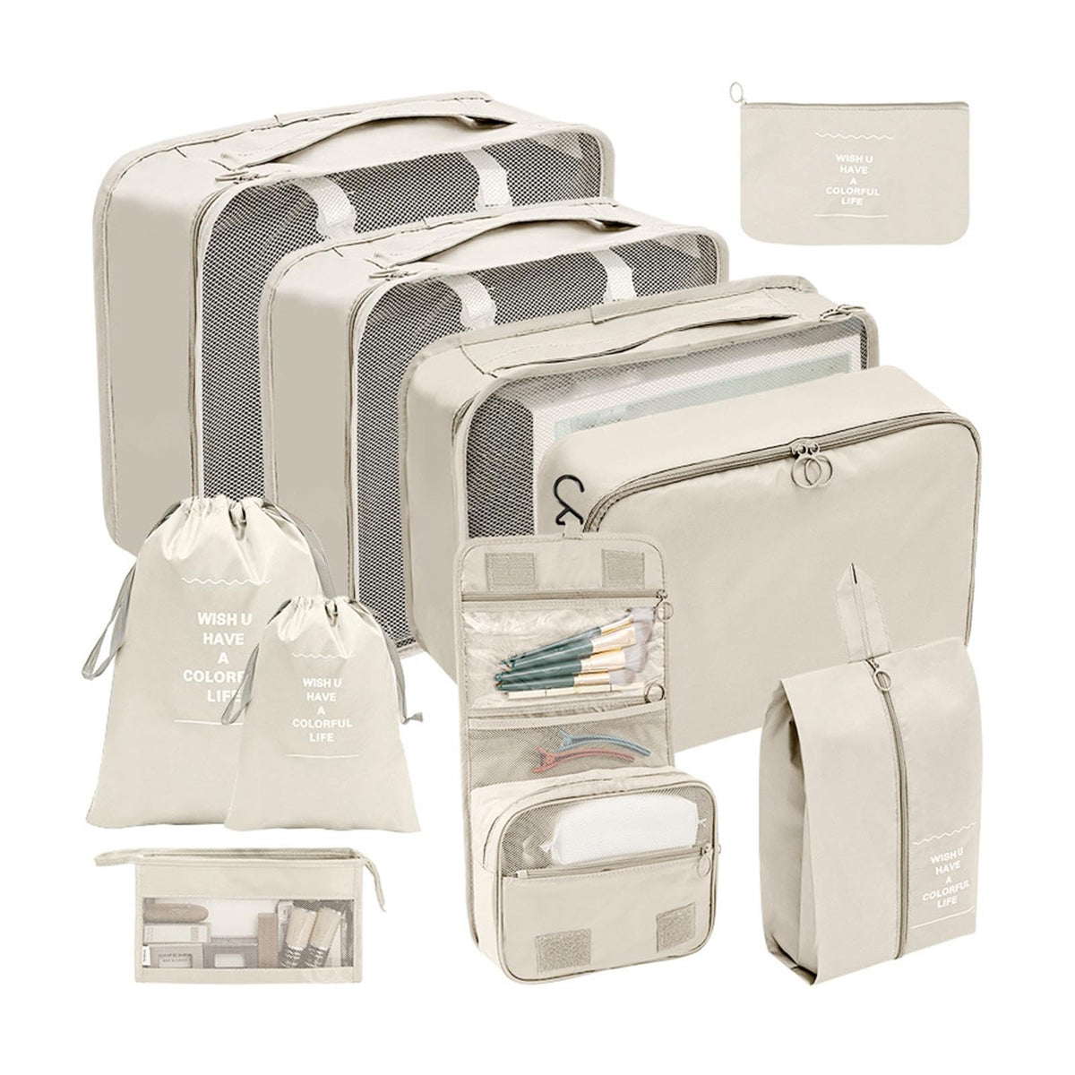 Secret Desire 10 Pieces Packing Cubes Laundry Bags For Travel Duffle Suitcase Travel Totes