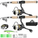 2Pcs Fishing Pole Combo,Carbon Fiber Fishing Pole ,12 +1 Shielded Bearings Stainless Steel Bb Spinning Reels Fishing Carrier Bag