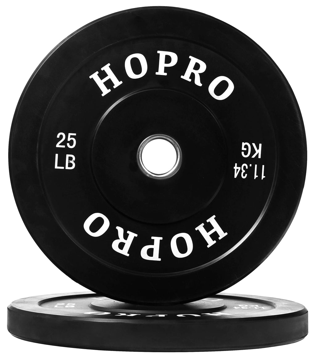 Balancefrom Hopro Olympic Bumper Plate Weight Plate With Steel Hub, Pairs Or Sets, Black