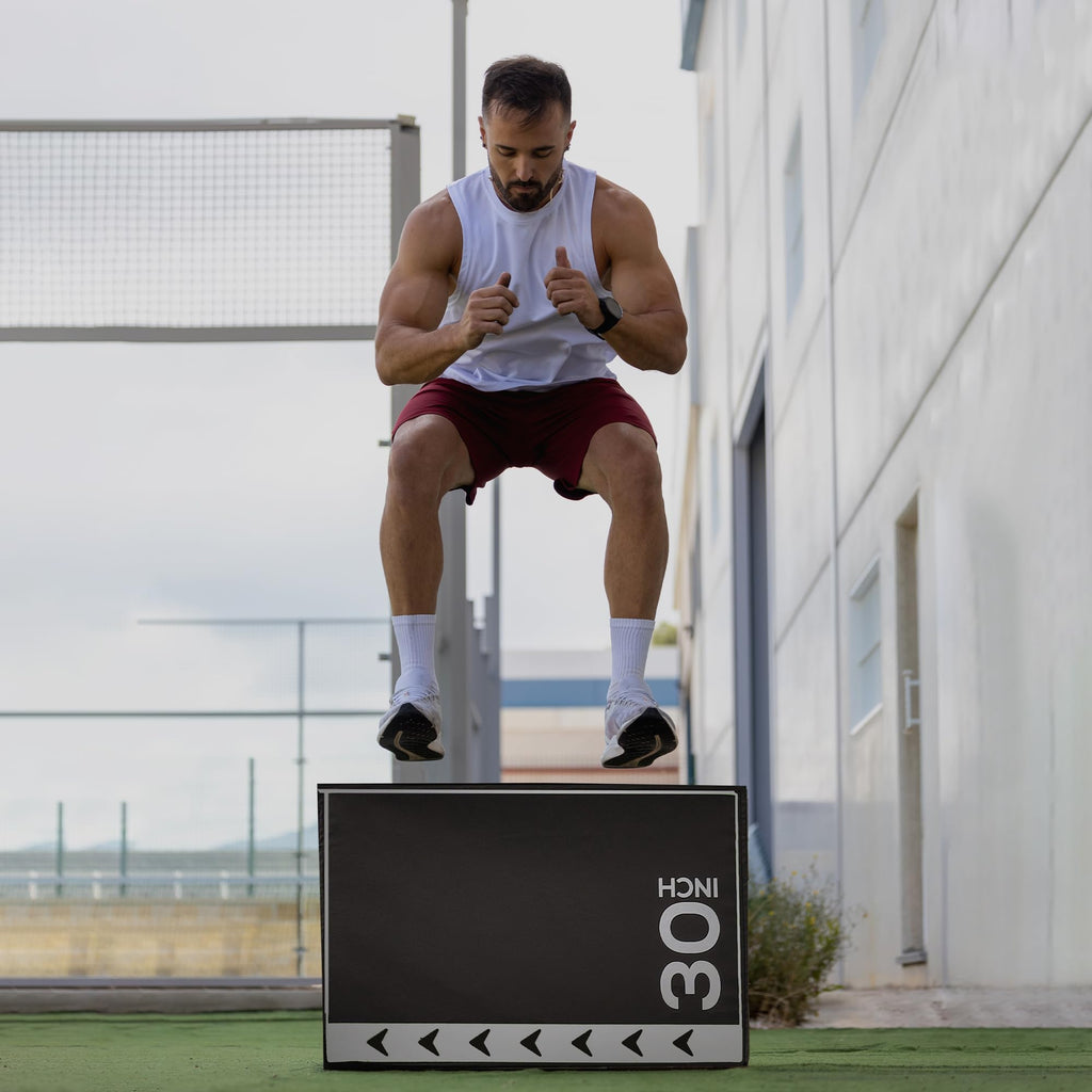 Balancefrom 3 In 1 20 Inch 24 Inch 30 Inch Foam Plyometric Box Jumping Exercise Jumping Trainer, Black & White, 16-Pound