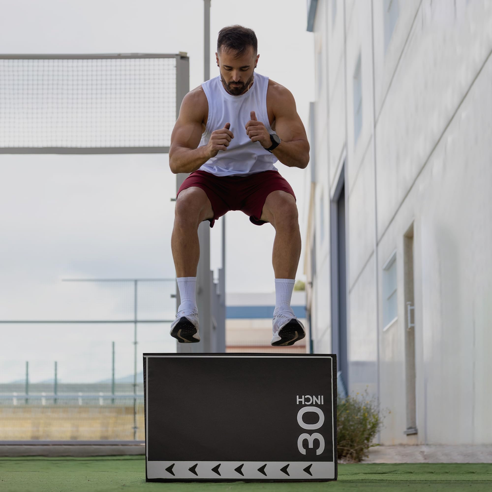 Balancefrom 3 In 1 20 Inch 24 Inch 30 Inch Foam Plyometric Box Jumping Exercise Jumping Trainer, Black & White, 16-Pound