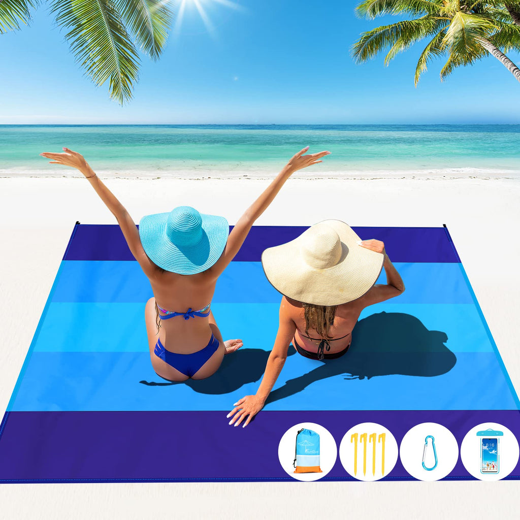 Famstar Beach Blanket Oversized Extra Large 78 X 81,Waterproof Sandproof Beach Blanket 1-7 Adults Lightweight Durable For Travel
