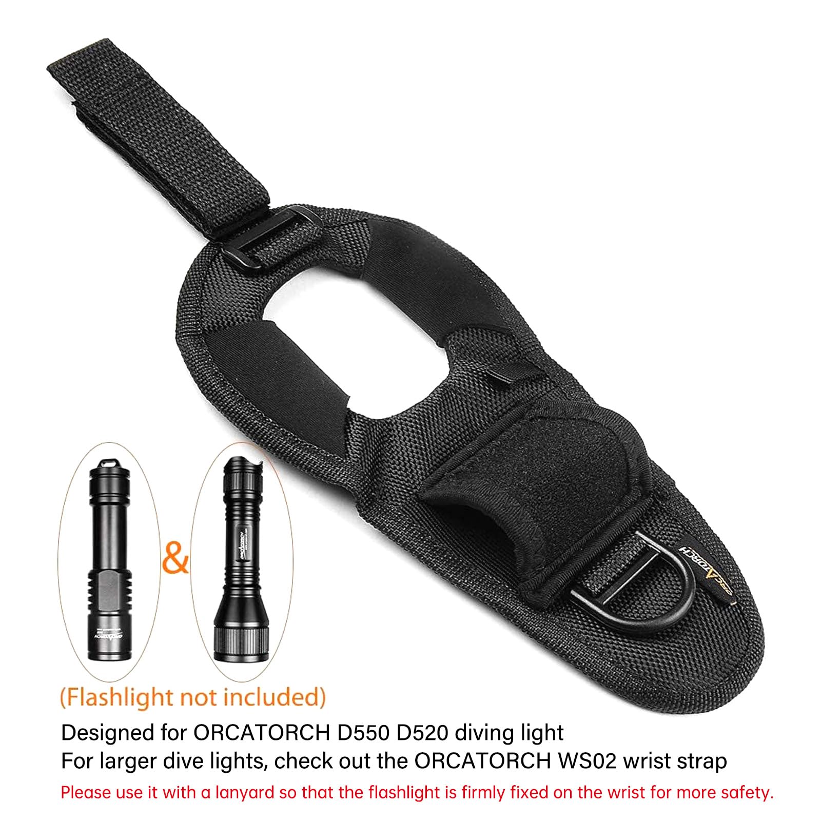 Orcatorch Diving Flashlight Glove Hands-Free Flashlight Holder Universal Adjustable Wrist Strap Scuba Dive Lights Accessories (N