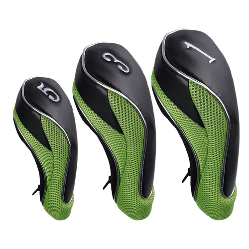 Andux Golf 460cc Driver Fairway Wood Head Covers with Zipper Closure Set of 3 (Black/Green)