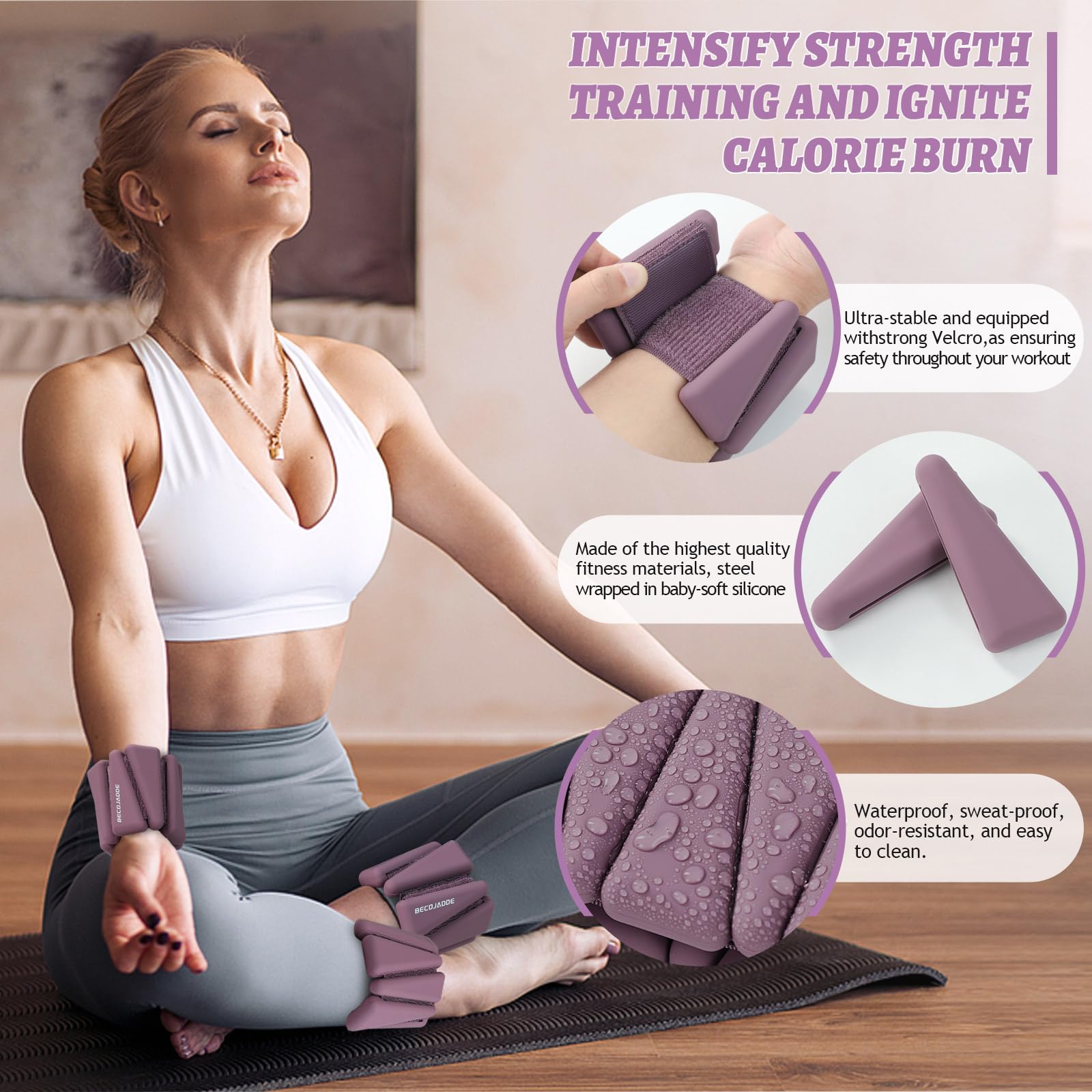 BECOJADDE Ankle Weights Set of 2 (2 lb Each) Adjustable Wrist Weights for Women Men Wearable Arm Leg Weight for Pilates, Running
