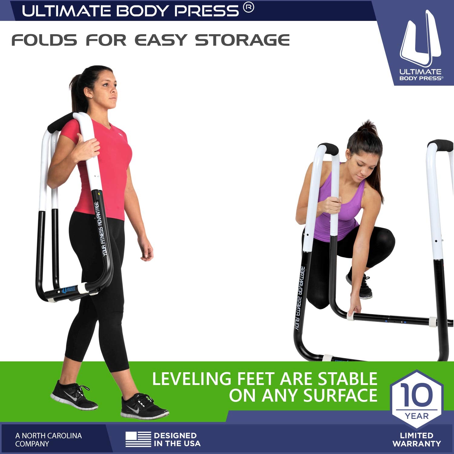 Ultimate Body Press Dip Bar Fitness Station - Adjustable Folding Dip Stand,White/Black